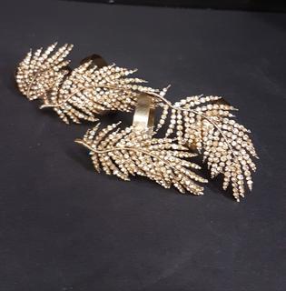 Amber Swarovski Crystal Leaf Detail Brass Napkin Rings Handmade in India (4 Piece)