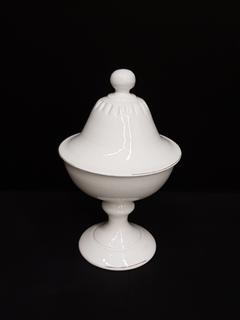Italian Hand Thrown High Gloss White Porcelain Lidded Container (6.5"W x 11.75"H)