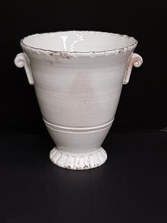 Italian Hand Thrown High Gloss White Ceramic Cache Pot (11.5"R x 12.75"H)