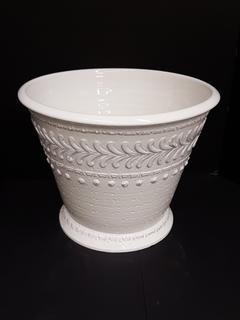 Italian Hand Thrown High Gloss White Ceramic Cache Pot (15.75"R x 12.75"H)