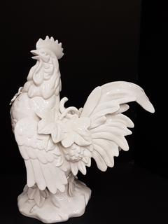 High Gloss White Ceramic Rooster (10"W x 17"D x 20"H)