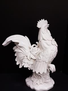 High Gloss White Ceramic Rooster (10"W x 17"D x 20"H)