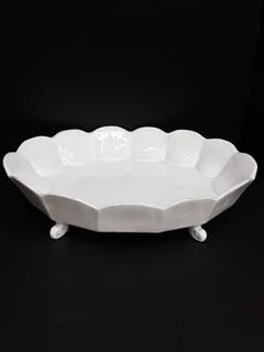 Italian Hand Thrown High Gloss White Ceramic Oval Footed Bowl (15.25"W x 20"L x 4.5"H)