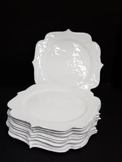 Italian Hand Thrown High Gloss White Charger Plates made with Black Clay (9 Piece) (13.75")