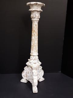 French Carved Wood with Plaster Relief Candle Pillar (8"W x 24"H)