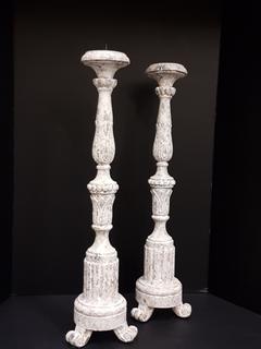 French Carved Wood with Plaster Relief Candle Pillar (2 Piece) (7"W x 28"H)