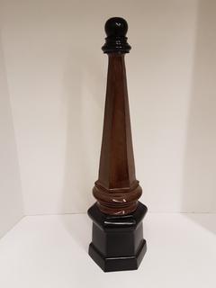 Metal Brown Glazed Obelisk with Black Hexagonal Base & Finial Top (6"D x 21"H)