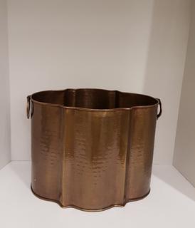 Oval Hammered Copper Cache Pot with Handles (10"W x 16"L x 11"H)