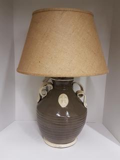 Italian Hand Thrown Ceramic Brown Lamp with Burlap Shade (18"W x 27"H)