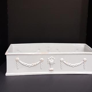 Hand Made French Clay Distressed Grey Rectangular Planter with Festoon and Urn Detail F (7.75"W x 22"L x 5.75"H)
