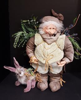Handmade Wax Cast Elf Sage Green & Brown with Rabbit (16"W x 10"D x 21"H)