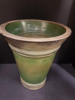 Portuguese Hand Thrown Pottery Green Flared Vase (11.5"W x 13"H)