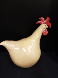 French Longchamp Handmade Ceramic Rooster Yellow with Red comb (9.5"W x 16"L x 14"H)