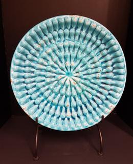 Italian Majolica Platter with Turquoise Rain Glaze (17.5" R x 3"D)