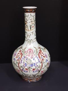 Asian Hand Thrown Greenware Vase with Iris Floral Organic Detail (9"W x 16"H)