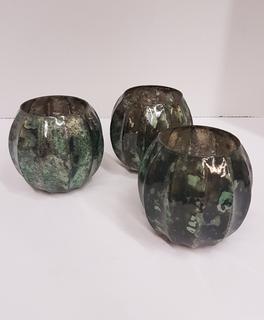 Reverse Painted Turquoise Mercury Glass Votives (3 Piece) (4"W x 4"H)