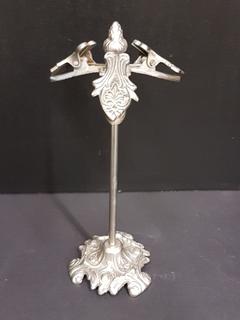 Italian Hand Forged Pewter 3 Pronged Clip Paper Holder (5"W x 11"H)