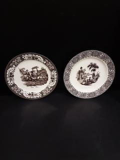 English Cream & Brown Transferware Plates (2 Piece) (8"R)