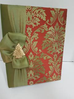 Handmade Dupioni Silk Photo Album (Red/Green Brocade Pattern) (8.5" x 11"L x 3.75"D)