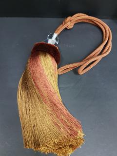 Handmade Designer Silk Tassel & Clear Acrylic Ball Curtain Tie Backs (Gold/Rust/Copper) (3"W x 35"L)