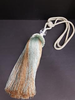 Handmade Designer Silk Tassel & Clear Acrylic Ball Curtain Tie Backs (Aqua/Copper/Gold) (3"W x 35"L)