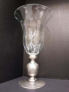 Italian Handblown Crystal Glass Vase with Stamped Pewter Pedestal Base (12"R x 19"H).  No portion of the proceeds for this lot will be donated to Alberta Ballet.