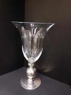 Italian Handblown Crystal Glass Vase with Stamped Pewter Pedestal Base (12"R x 19"H).   No portion of the proceeds for this lot will be donated to Alberta Ballet.