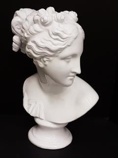 Italian Hand Cast High Gloss White Porcelain Bust of Artemis Diana - (14"W x 12"D x 20"H).  No portion of the proceeds for this lot will be donated to Alberta Ballet.