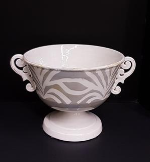 Italian Hand Thrown Pottery Handled Bowl Grey & Cream Organic Pattern (17"W x 13"D x 10"H).  No portion of the proceeds for this lot will be donated to Alberta Ballet.