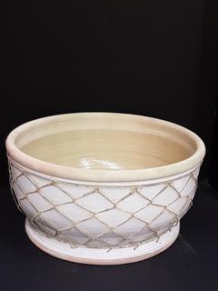 English Hand Thrown "Kew Pottery" Grey/Cream with Wire Detail (16"R x"10H).  No portion of the proceeds for this lot will be donated to Alberta Ballet.