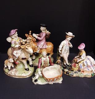 French Faience Porcelain Countryside Scene (4 Piece).  No portion of the proceeds for this lot will be donated to Alberta Ballet.
