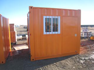 2020 Unused  9Ft Steel Storage Container c/w Window  Man Door c/w Lock Box, Forklift Pockets. SKU # TMG-SC09, Control # 7345.