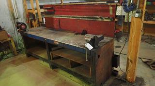 96in X 28in X 32in Steel Top Work Bench C/w Ultra-Pro 6in Bench Grinder And No 6 Bench Vise