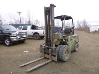 Clarklift C500-HY55-LP 5500lb Cap. Forklift C/w Inline 4Cyl Clark Engine, 3spd Shift Transmission, 2-Stage 4ft Mast, 4ft Forks. Showing 6347hrs. SN HY50-19-1117