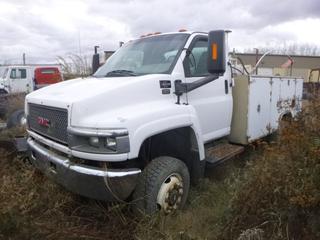 2005 GMC C5500 Service Truck C/w Duramax Diesel, A/T, Palfinger Model PSC-2000 Truck Mtd. Hydraulic Crane, Compressor And Pressurized Air Tank. Showing 4566 Hrs. VIN 1GDE5C3245F503732 *Note: No Keys, Running Condition Unknown*