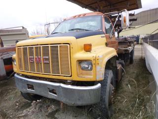 2002 GMC Top Kick S/A Flat Deck Truck C/w CAT Model 3126 7.2L Diesel Engine, 7Spd Spicer Transmission, 20ft Trailer Deck, 228in Wheel Base, 25,950lb GVWR. Showing 15,782hrs, 281,252kms. VIN 1GDJ6H1E92J513476 *NOTE Steel and Rack Not Included*