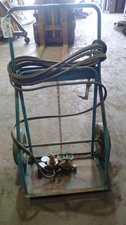 Oxy/Acetylene Cutting Torch Cart C/w Hoses, Torch, Face Shield And Torch Parts 