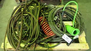 Qty Of Assorted Hose, Power Cords, Trailer Lining, Air Hose, Hydraulic Hose, Acetylene Hose And Welding Power Cord