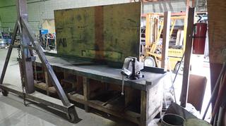 12ft X 28in X 32in Work Bench C/w Vise And 4ft X 8ft Back Sheet