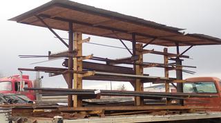 17ft X 8ft X 91in Double Sided Cantilever Storage Rack w/ Roof C/w Assortment Of Steel, Pipe, Square Tubing And Flat Bar