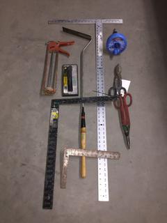 Assorted Squares, Snips, Caulking Gun, Canister Auger, Etc.