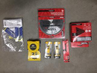 Assortment of Garage Items, Zip Ties, Wiper Blades, Wood Shims, Hardware, Bits, Etc.