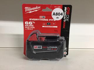 Unused Milwaukee M18 XC5.0 Red Lithium Battery.