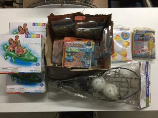 Quantity of Skylanders Toys, Whirl N Curl Ball, Alligator Floaties, Etc.