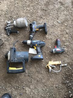 Quantity of Assorted Tools, Paint Sprayer Handles/ Master Craft Drills, Bosch Impact.