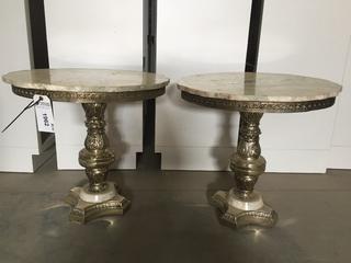 (2) Marble & Brass End Tables.