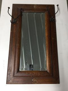 Antique Mirror with Coat Hooks, 33" x 18-1/2".