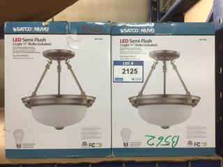 (2) Brushed Nickel 2-Light Semi Flush 11" Light Fixtures.