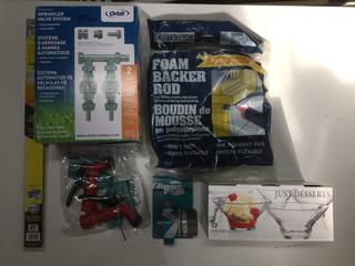 Quantity of Windshield Wipers, Foam Backer, Garden Hose Nozzles & Sprinkler Valve.