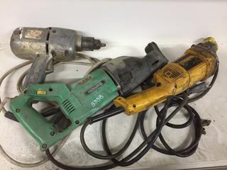 DeWalt Angle Grinder, Hitachi Reciprocating Saw & Drill.